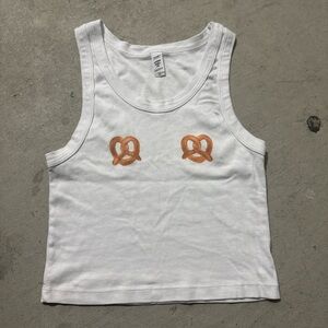 Los Angeles Apparel White Tank Top with Pretzel Design
